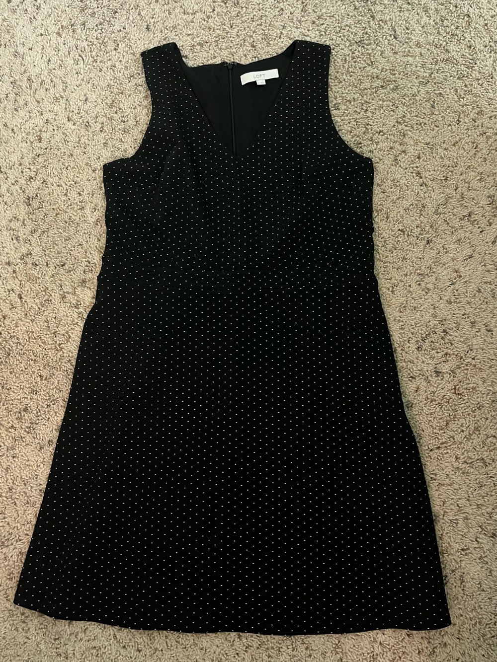 LOFT Black Dress with White Polka Dots, Sleeveless V-Neck Dress